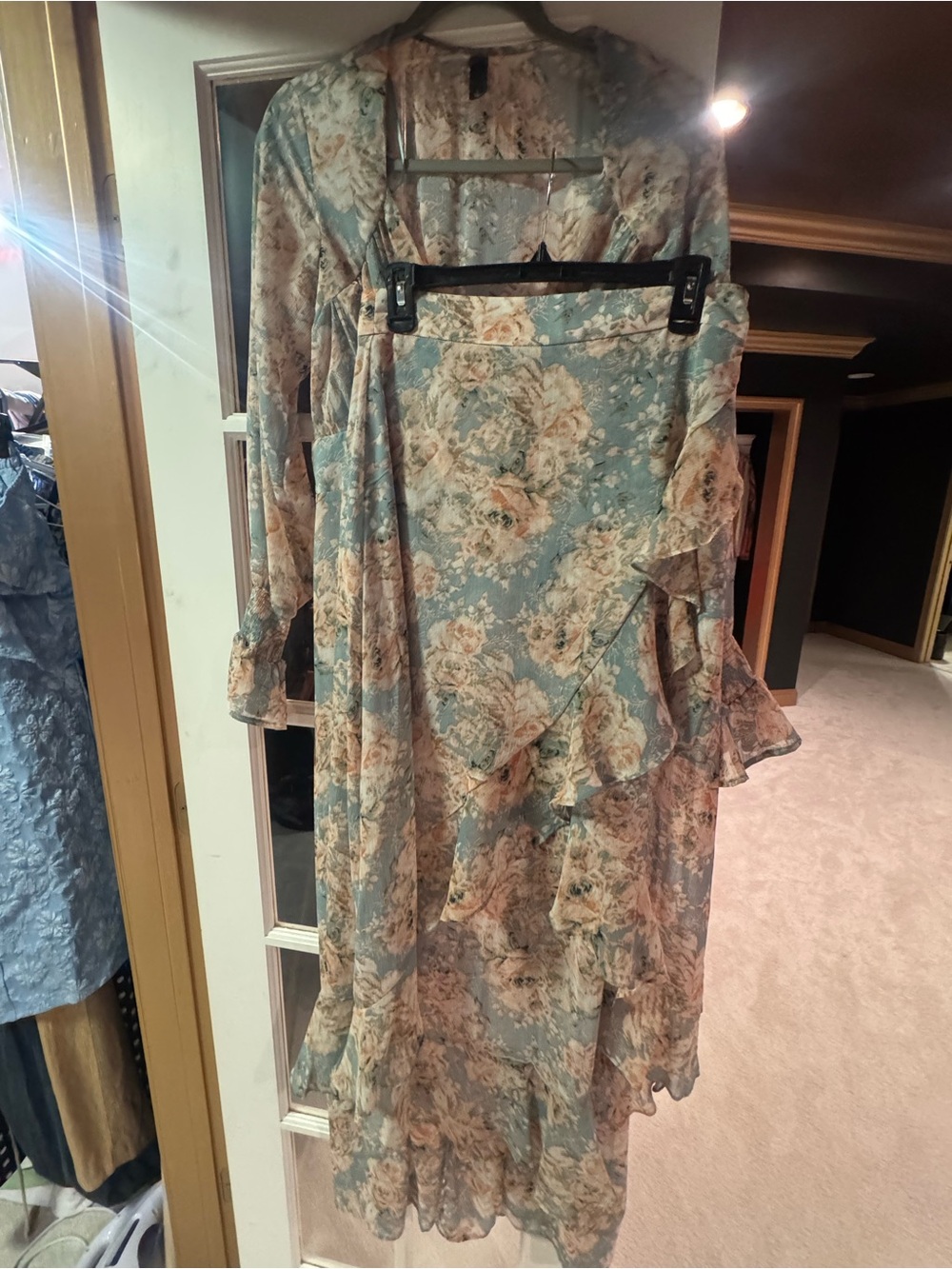 Francesca's Collections Blue Floral Ruffle Maxi Dress